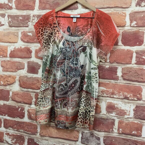 Style & Co Top Shirt Women's Medium Multicolor Boho Floral Abstract Popover - Picture 3 of 8